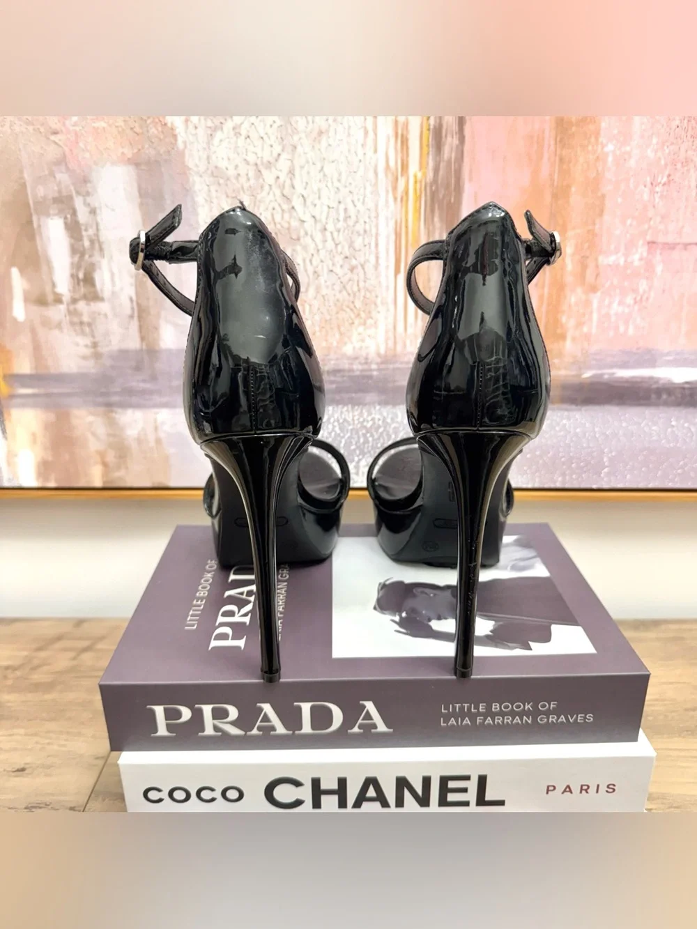❤️ Sexy Nine West Black Patent Platform Ankle Strap Stiletto Sandals